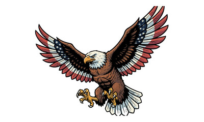 Naklejka premium Bald Eagle Mascot Attacking with American Flag Wings Illustration