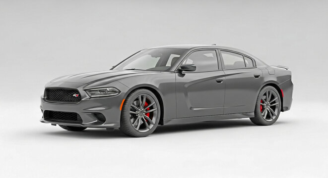 Gray dodge charger with red brake calipers and black rims vehicle automobile