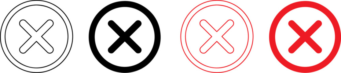 Obraz premium Set of circle icons with X marks in black and red for clear communication