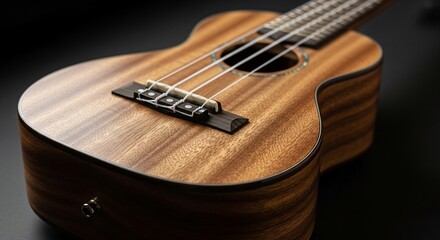 Fototapeta premium Acoustic Ukulele Closeup on Dark Background.