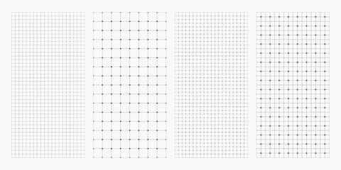 Blueprint black graph seamless pattern set. Multiple square grid paper backgrounds with fine lines. Technical notebook textures for math, planning and diagrams. © Polinmr