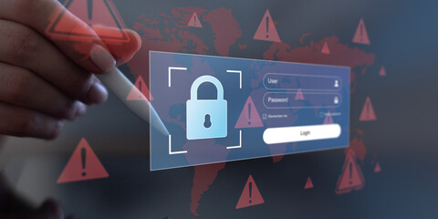 Cybersecurity Login Protection Against Global Threats Illustrated on Virtual Interface.