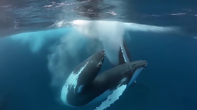 Humpback whale diving in the ocean with a splash video