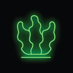 Obraz premium Glowing green neon seaweed icon with base representing underwater life and marine plants
