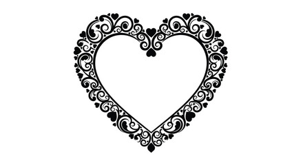 Intricate black heart design with floral and swirling patterns on white