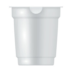 Plastic dairy storage container placed on white background with blank surface for branding