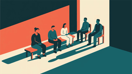 Illustration Of People Sitting Waiting In Line Vector Design Template