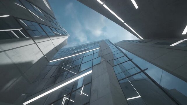 Abstract futuristic building with skyward view