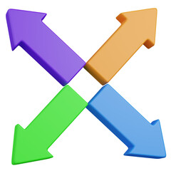 3D  render Four Colorful Arrows Pointing Outwards icon 