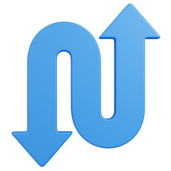 3D  render Blue Winding Arrow for Process Flow and Direction icon 