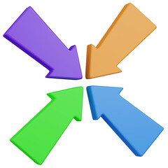 3d render Four Colorful 3D Arrows Pointing Inward icon 
