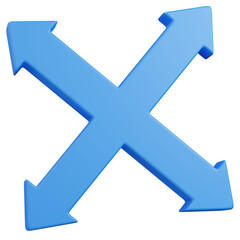 Blue 3D render X-Shaped Four-Directional Arrow Icon
