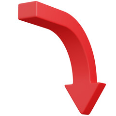 3D  render Curved Red Arrow Pointing Downwards icon 
