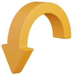 3D render Orange Curved Down Arrow Icon