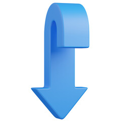 3D render Blue Downward Curved Arrow Icon
