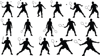 badminton, shuttlecock, racket, player, sport, athlete, game, smash, serve, volley, court, match, training, practice, movement, action, silhouette, fitness, competition, exercise