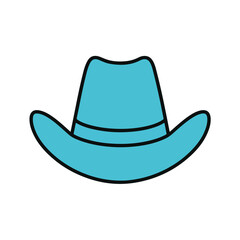 Cartoon Cowboy Hat Blue with Black Outline on White