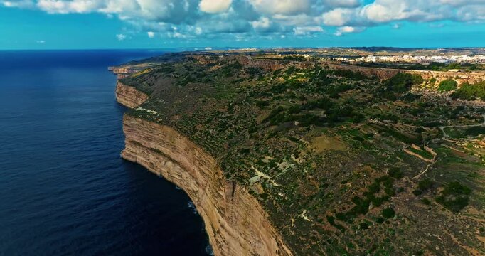 Aerial view of Dingli cliffs, Malta. Aerial view of rocks, hills, sea