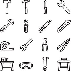 Fototapeta premium tools icons set. Workshop outline style icon set with editable stroke. Vector Illustration.