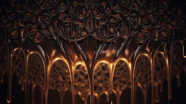Dark Ornate Abstract Background with Dripping Liquid and Intricate Patterns
