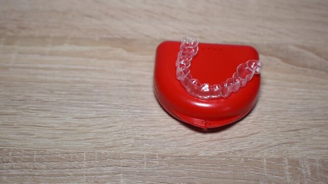 Clear dental aligner for orthodontics. Dental splint broken due to use.