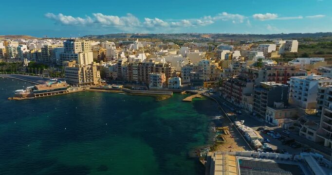 Aerial view of Sliema with modern real estate and a beautiful waterfront. Malta, Mediterranean, Europe