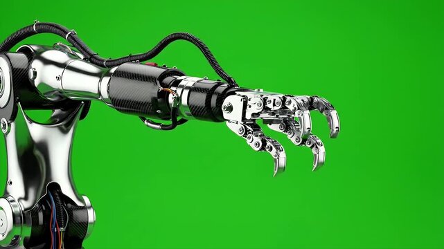 A close-up view of a robotic arm with metallic and carbon fiber components