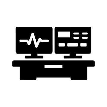Medical monitoring workstation icon for hospital control and diagnostics, vector illustration
