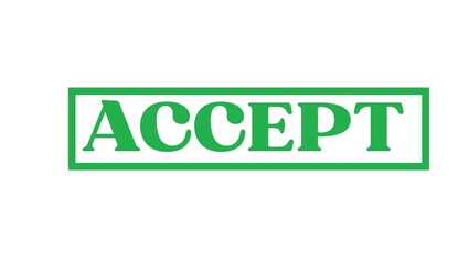 Fototapeta premium Green accept text icon with bold typography, symbolizing approval, confirmation, agreement, and successful action in digital interface design.