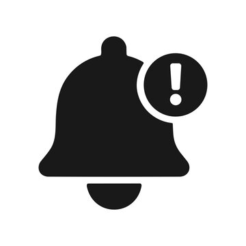 Alert notification bell with exclamation mark icon, vector illustration