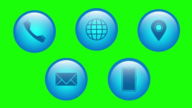 Telephone, Website, Location Pin, Message Envelope and Contact Us Icons on Green Background