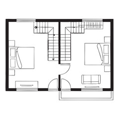 Black and white floor plan of a two-bedroom apartment with furniture layout apartment layout