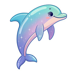 Obraz premium cute pastel kawaii dolphin with sparkles and soft gradient