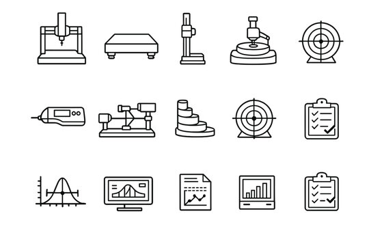 Metrology Icon Set. Metrology Measurement. Line outline icon set of Metrology Measurement: coordinate
