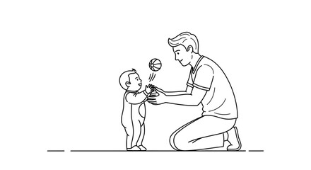 Obraz premium Father playing with baby, tossing ball, happy family bonding, simple line art