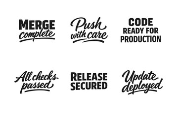 Fototapeta premium Software development phrases: merge, push, code, checks, release, update