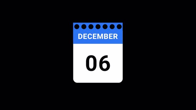 calender video animation of desember month with transparent background, desember month calender animation video with alpha channal in 4k.