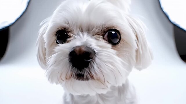 Adorable Maltese Dog Portrait - A close-up shot of a cute Maltese dog with white fur, looking off to the side.