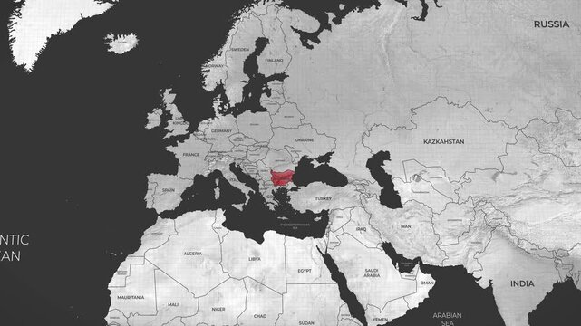 Detailed map highlighting the highlighted red geographical location of Bulgaria in Southeastern Europe clearly.