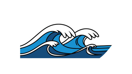 A stylized illustration depicting three overlapping ocean waves in varying shades of blue