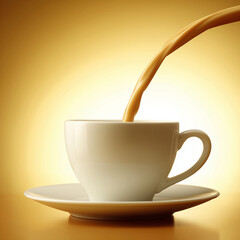 a coffee cup with milk being poured into it