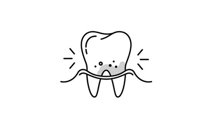 Obraz premium Simple black and white line drawing of a human tooth showing signs of decay and cavities with wavy lines indicating pain.