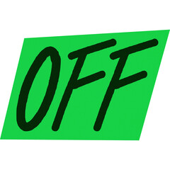 Black Handwritten Style OFF Word on Green Sticker