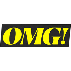 Black Italic OMG Typography on Yellow Background Label