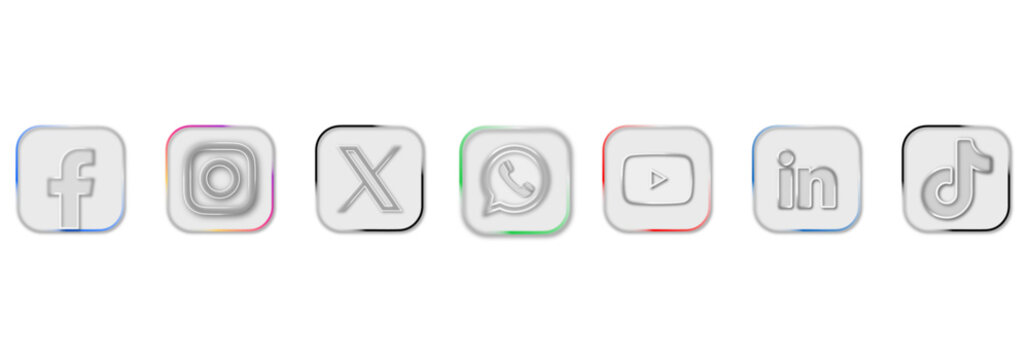 Modern Glassmorphism 3D Social Media Logo. Facebook, Instagram, X , YouTube, LinkedIn, WhatsApp & TikTok. Vector.ai