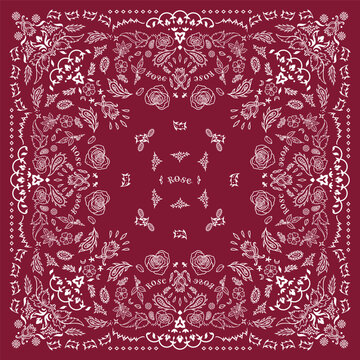 Red bandana Print. Roses paisley bandana bandana Scarf Face Head Wrap. pattern Art rose floral flower thorns leaves square pattern design