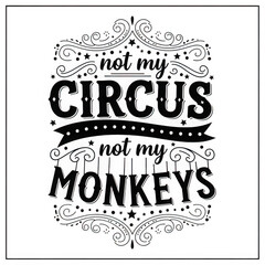 A vintage circus poster with the phrase not my circus not my monkeys isolated on transparent background