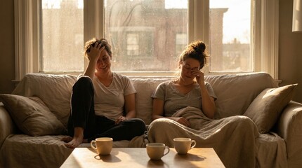 Obraz premium All about the Feel, emotion-forward, tender, sensory, intimate, A sunrise after an all-night conversation, emotional exhaustion and relief