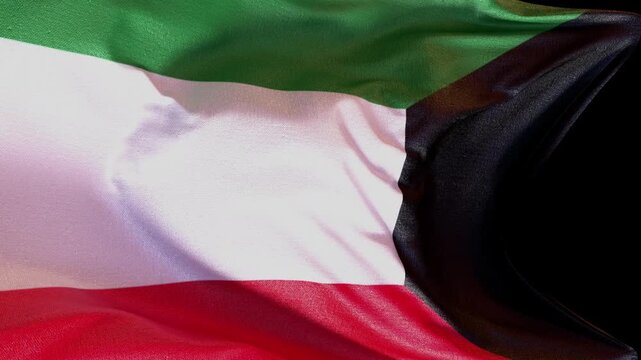 Kuwait Flag Realistic Cloth Reveal Transition. 4K realistic waving Kuwait flag transition with a cloth simulation effect. Perfect for National Day celebrations, Includes Alpha Channel