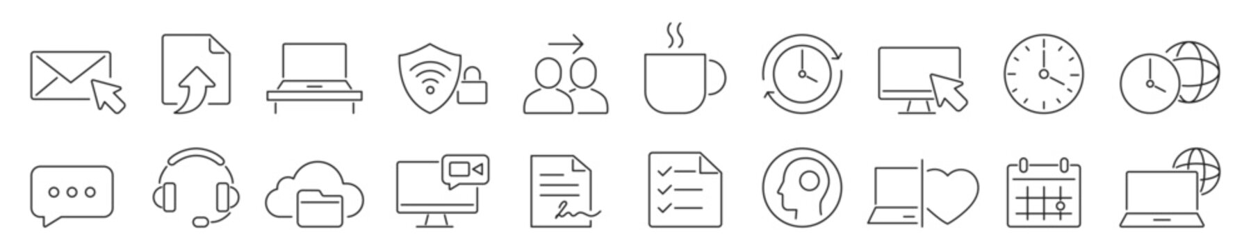 Remote Work & Productivity Line Icons Set
